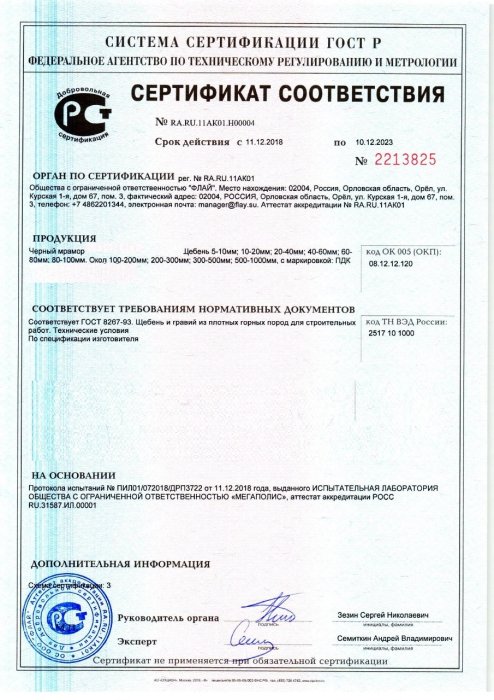 Сертификат на черный мрамор в Тольятти 
